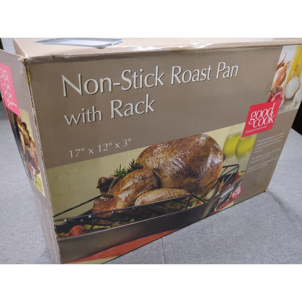 LARGE 17" NON STICK ROASTING PAN WITH V RACK Turkey Roaster by Good Cook